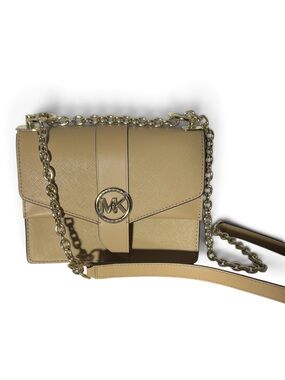 Michael Kors Greenwich Saffiano Leather Crossbody Two-Way Bag Beige Camel NWOT